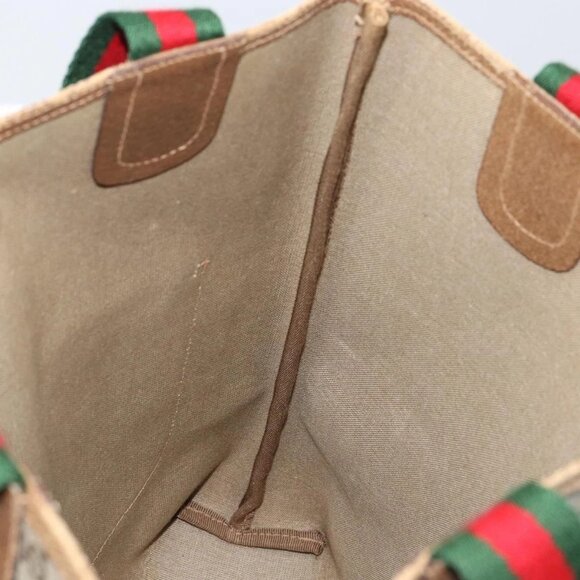 GUCCI GG Supreme Web Sherry Line Tote Bag PVC Beige 56 02 003 Auth ep11398 - Picture 12 of 16